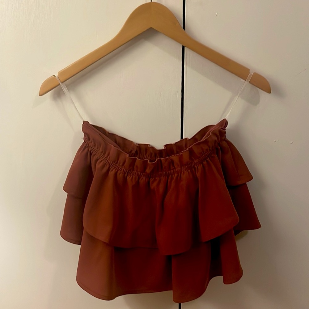 Morris Day The Label terracotta ruffle crop top